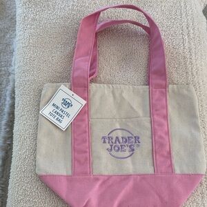 Trader Joe's Pink and Cream Mini Canvas Bag